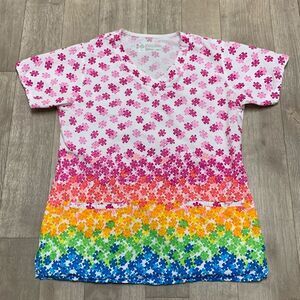 Womens Bio Bring It On Nursing Medical Colorful Rainbow Scrub Top‎ Shirt